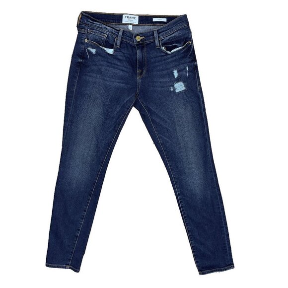 FRAME DENIM ‘Le Garçon’ Boyfriend West End Distressed Cropped Blue Jeans Size 26 - Picture 5 of 7